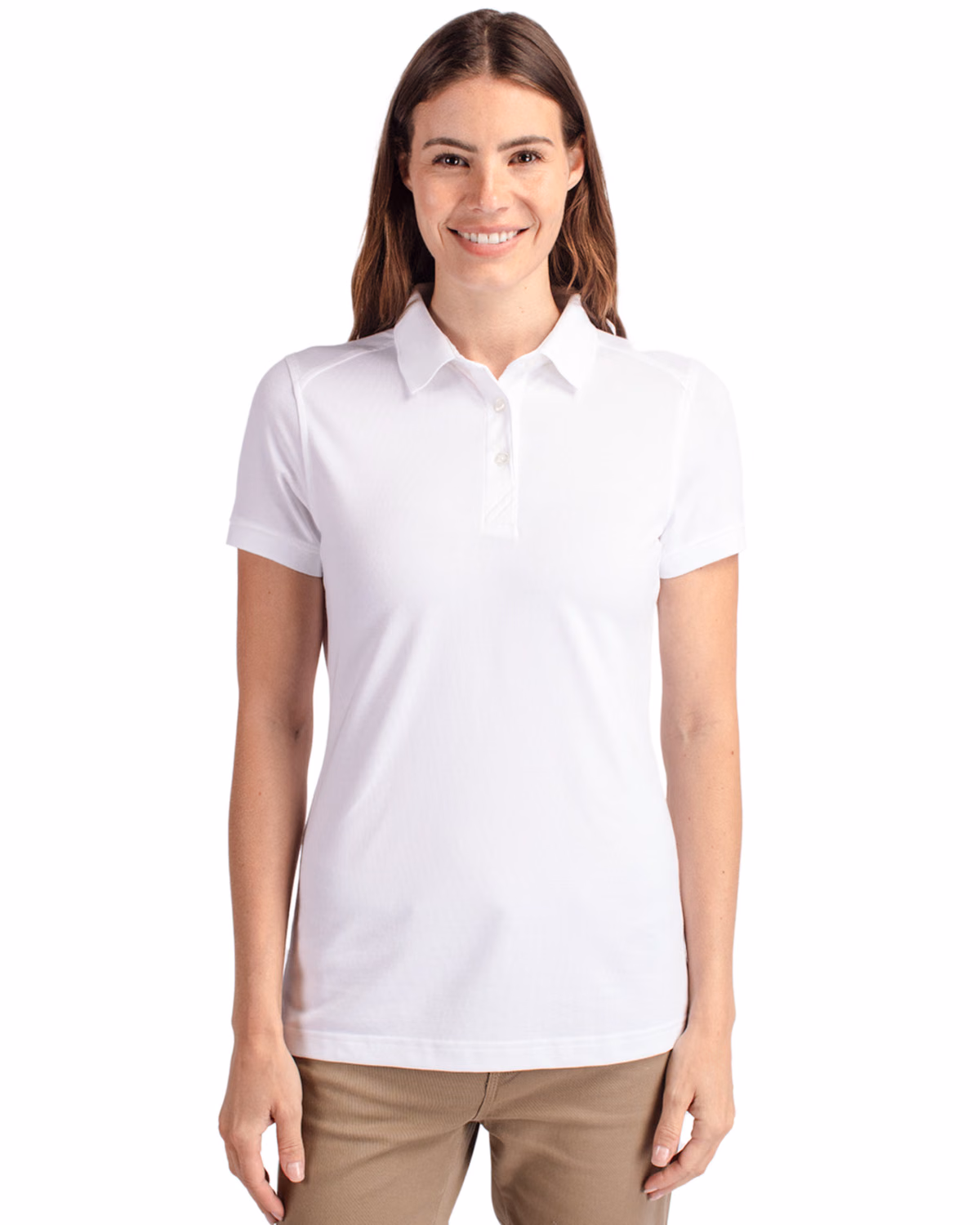 Custom Cutter & Buck Advantage Recycled Cotton-Blend Pique Womens Polo — White front