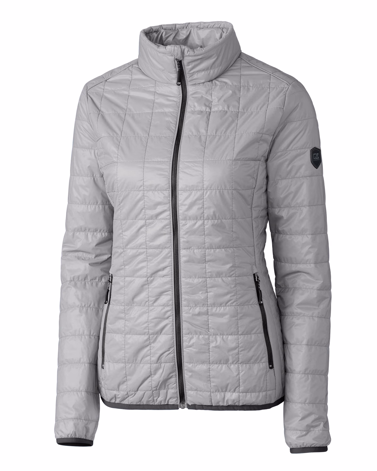 Custom Cutter & Buck Rainier Recycled Insulated Puffer Womens Full Zip Jacket — Polished flat front