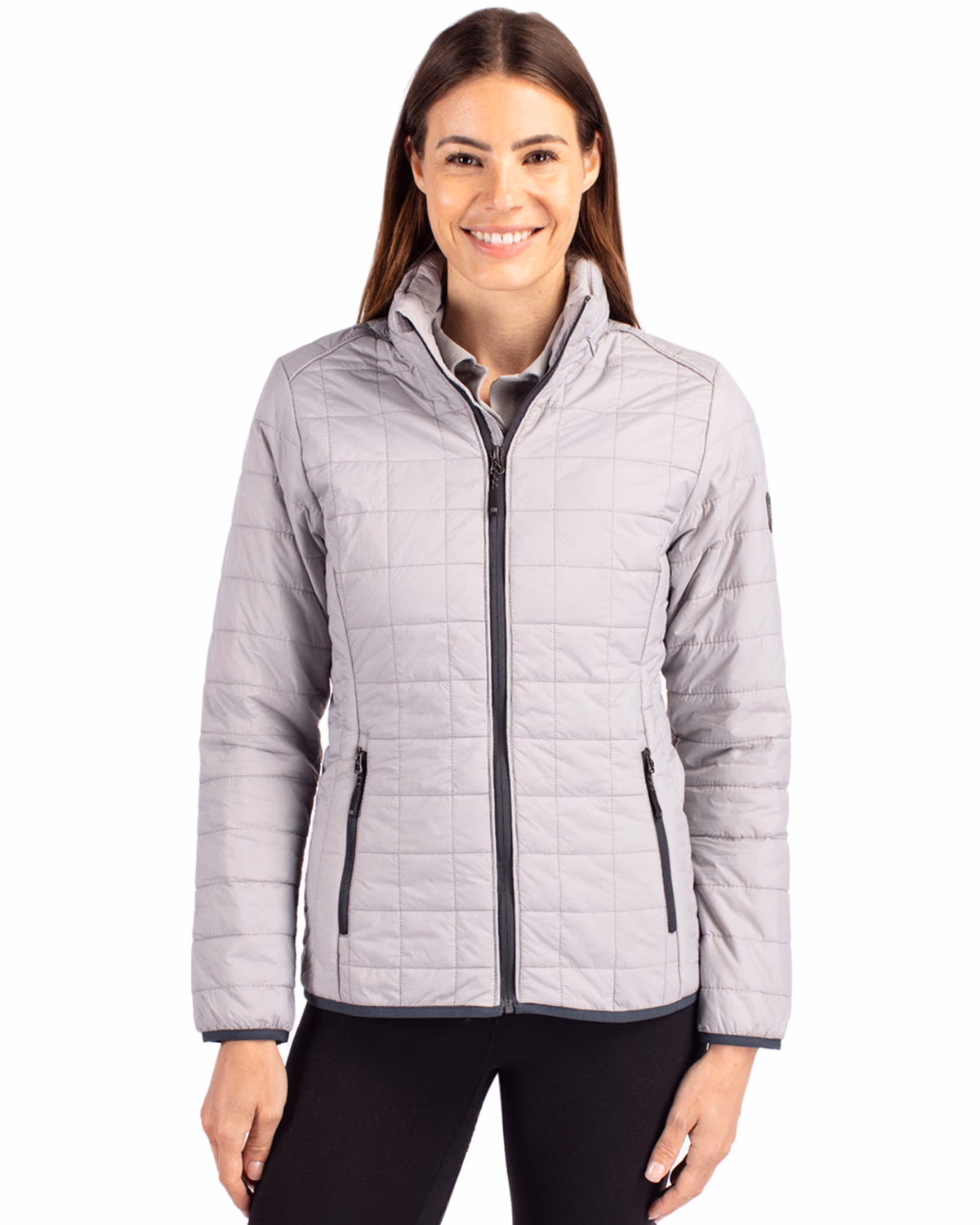 Custom Cutter & Buck Rainier Recycled Insulated Puffer Womens Full Zip Jacket — Polished front