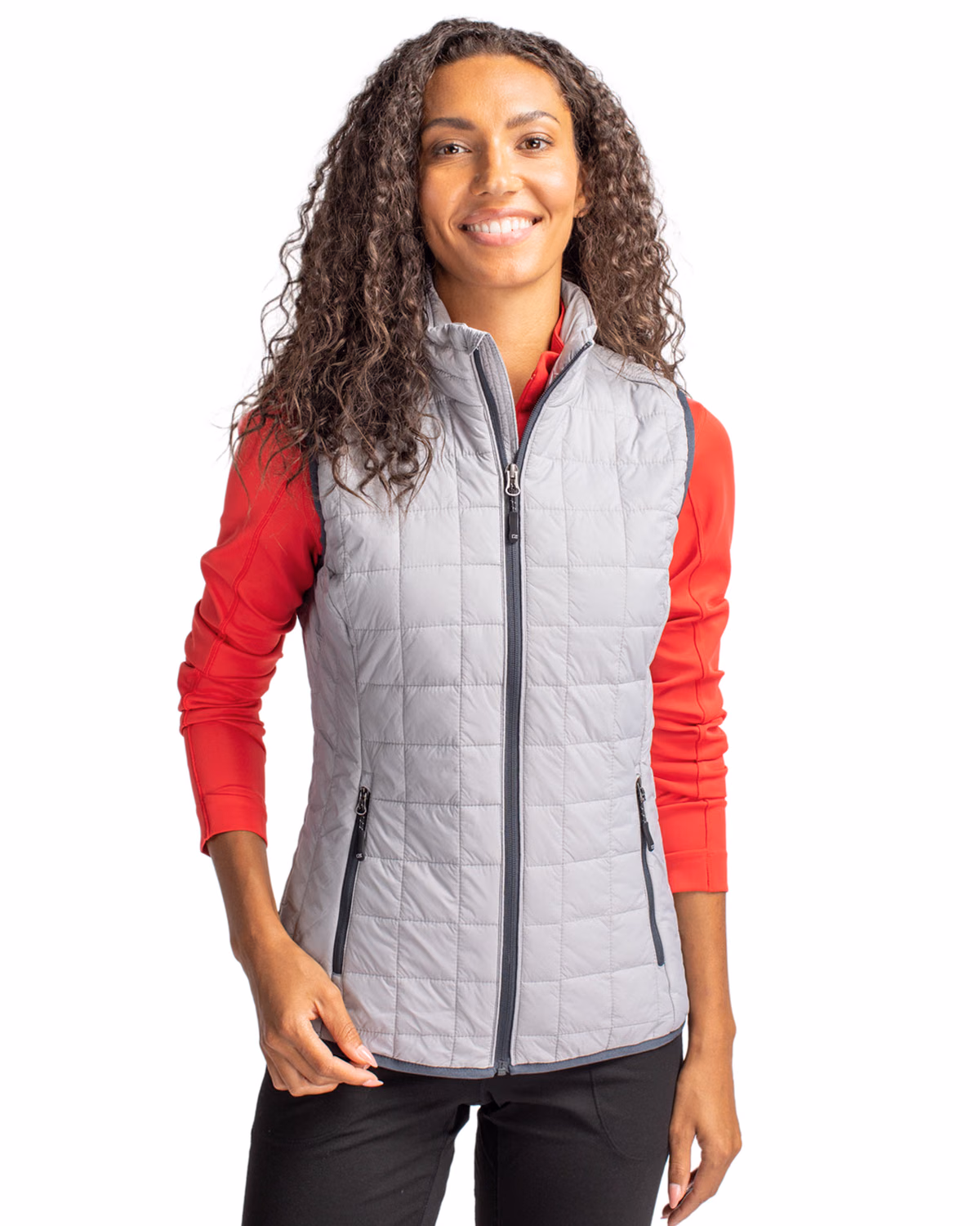 Custom Cutter & Buck Rainier Recycled Insulated Puffer Womens Full Zip Vest — Polished front