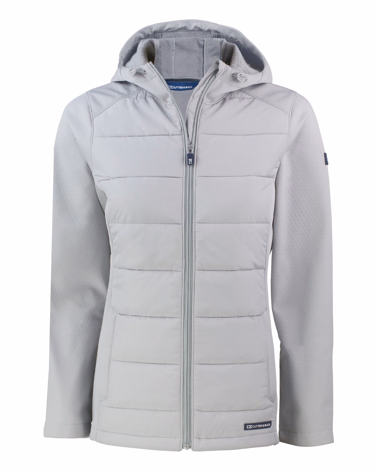 Custom Cutter & Buck Evoke Recycled Honeycomb Fleece Womens Hybrid Full Zip Jacket — CONCRETE flat front