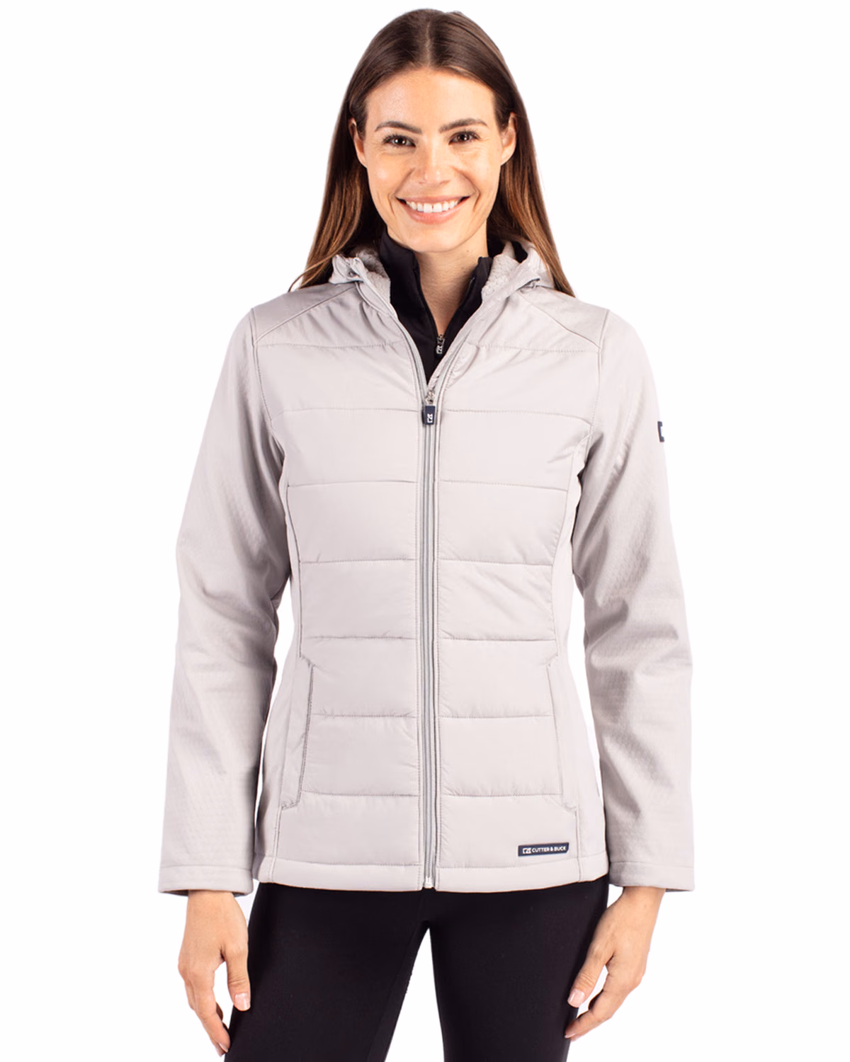 Custom Cutter & Buck Evoke Recycled Honeycomb Fleece Womens Hybrid Full Zip Jacket — CONCRETE front