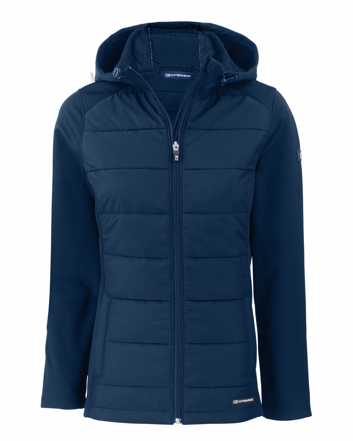 Custom Cutter & Buck Evoke Recycled Honeycomb Fleece Womens Hybrid Full Zip Jacket — Navy Blue flat front