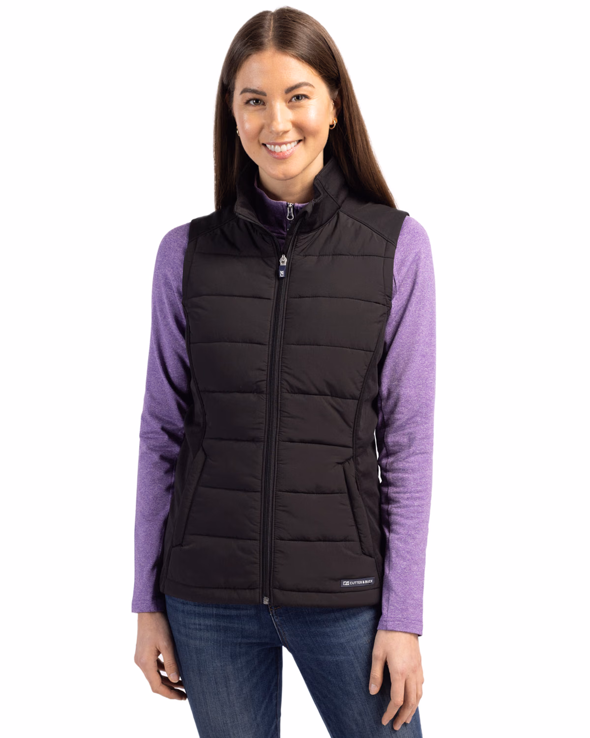 Custom Cutter & Buck Evoke Recycled Honeycomb Fleece Womens Hybrid Full Zip Vest