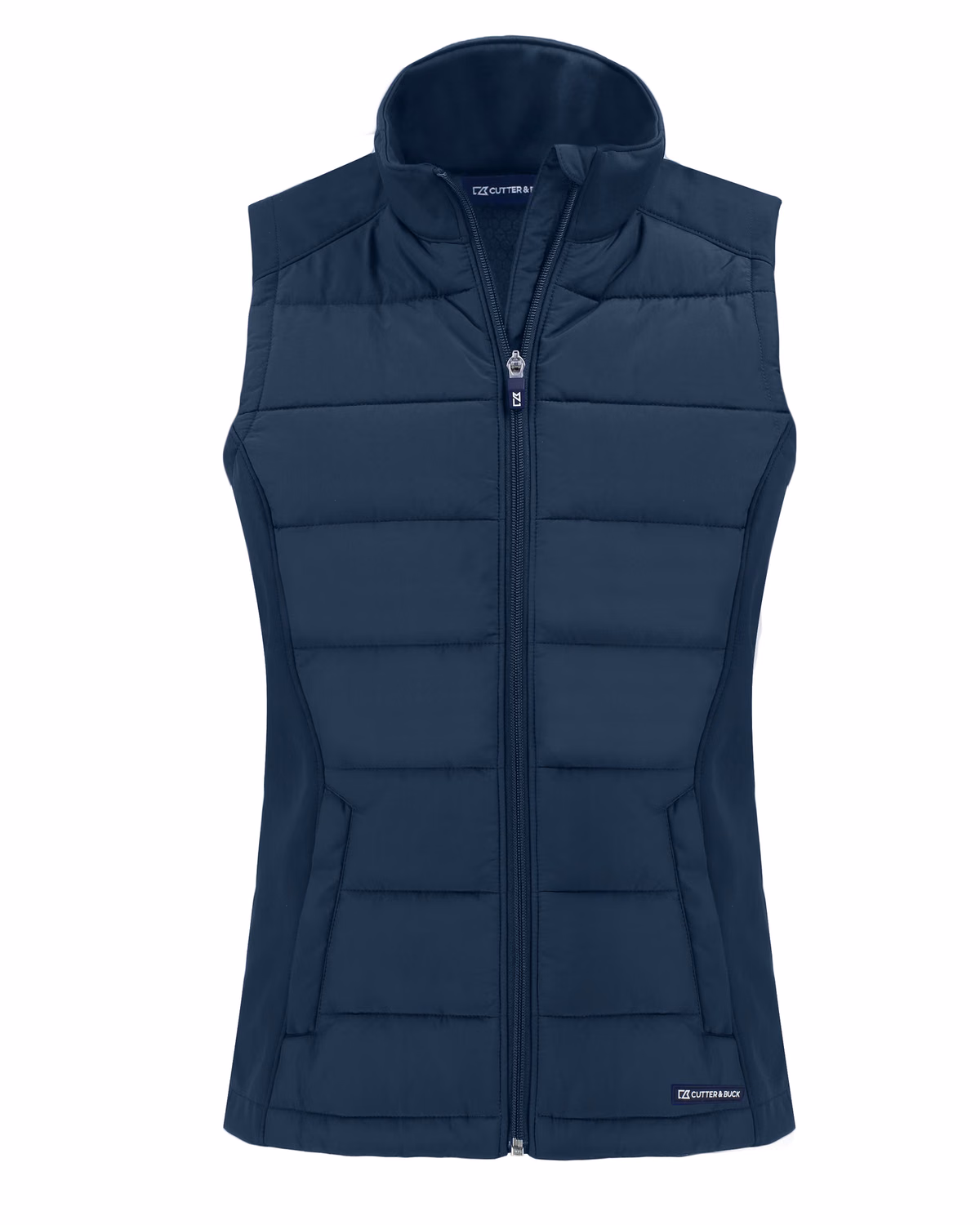 Custom Cutter & Buck Evoke Recycled Honeycomb Fleece Womens Hybrid Full Zip Vest — Navy Blue flat front