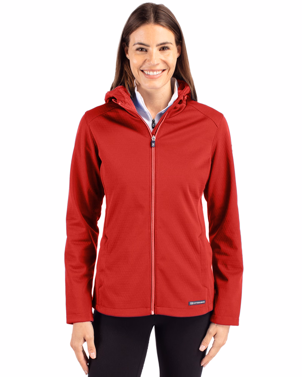 Custom Cutter & Buck Evoke Recycled Honeycomb Fleece Womens Full Zip Jacket — Cardinal Red front