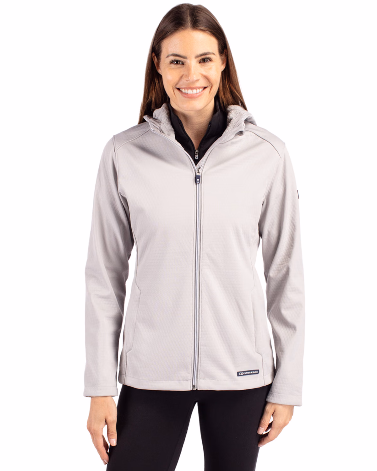 Custom Cutter & Buck Evoke Recycled Honeycomb Fleece Womens Full Zip Jacket — CONCRETE front