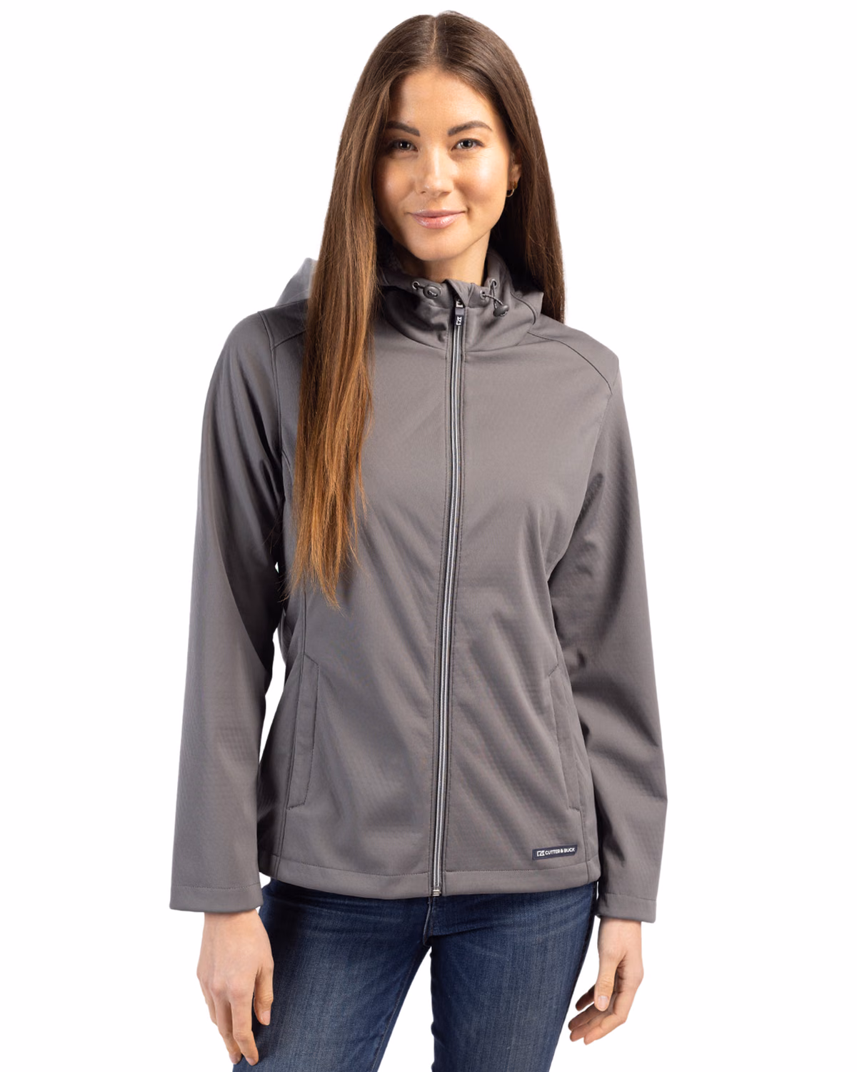 Custom Cutter & Buck Evoke Recycled Honeycomb Fleece Womens Full Zip Jacket — Elemental Grey front