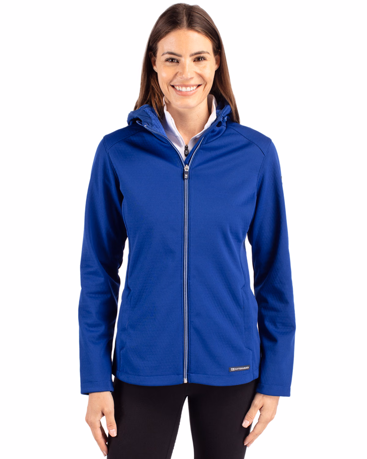 Custom Cutter & Buck Evoke Recycled Honeycomb Fleece Womens Full Zip Jacket — Tour Blue front