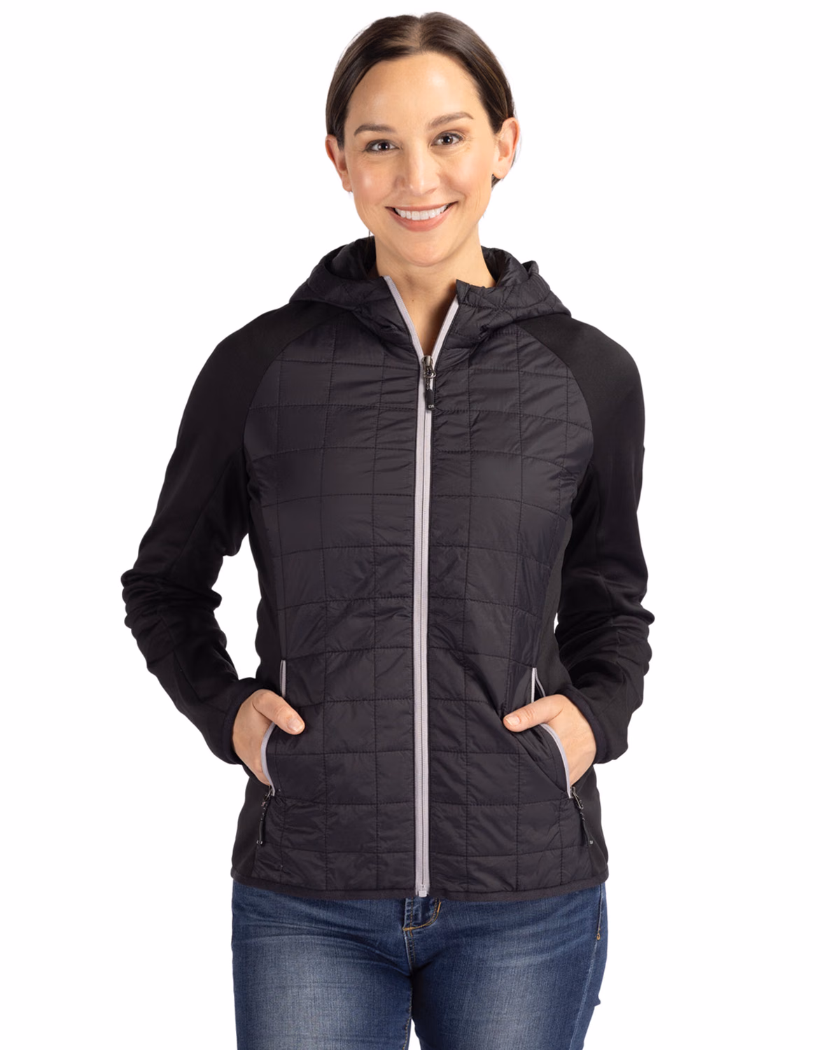 Custom Cutter & Buck Rainier Recycled Insulated Hybrid Puffer Womens Full Zip Jacket