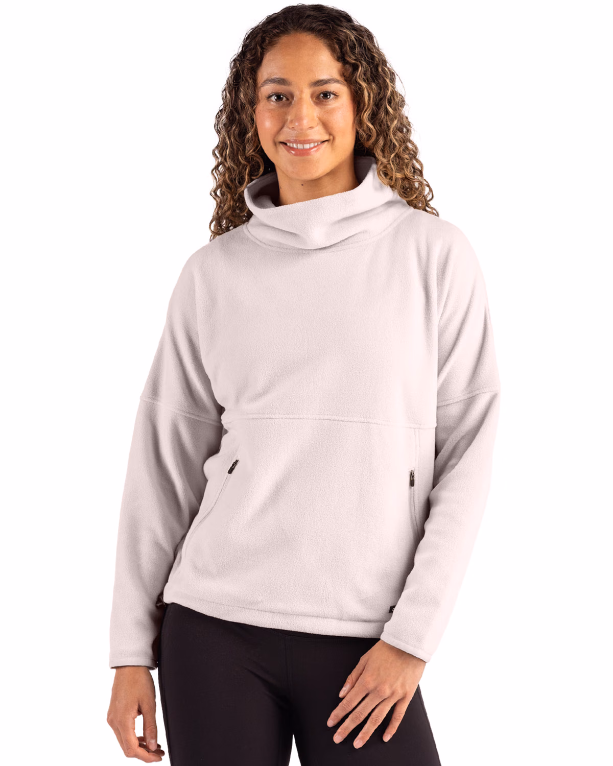 Custom Cutter & Buck Woodland Epic Versatility Recycled Fleece Womens Funnel Neck Pullover Jacket — Solitaire front