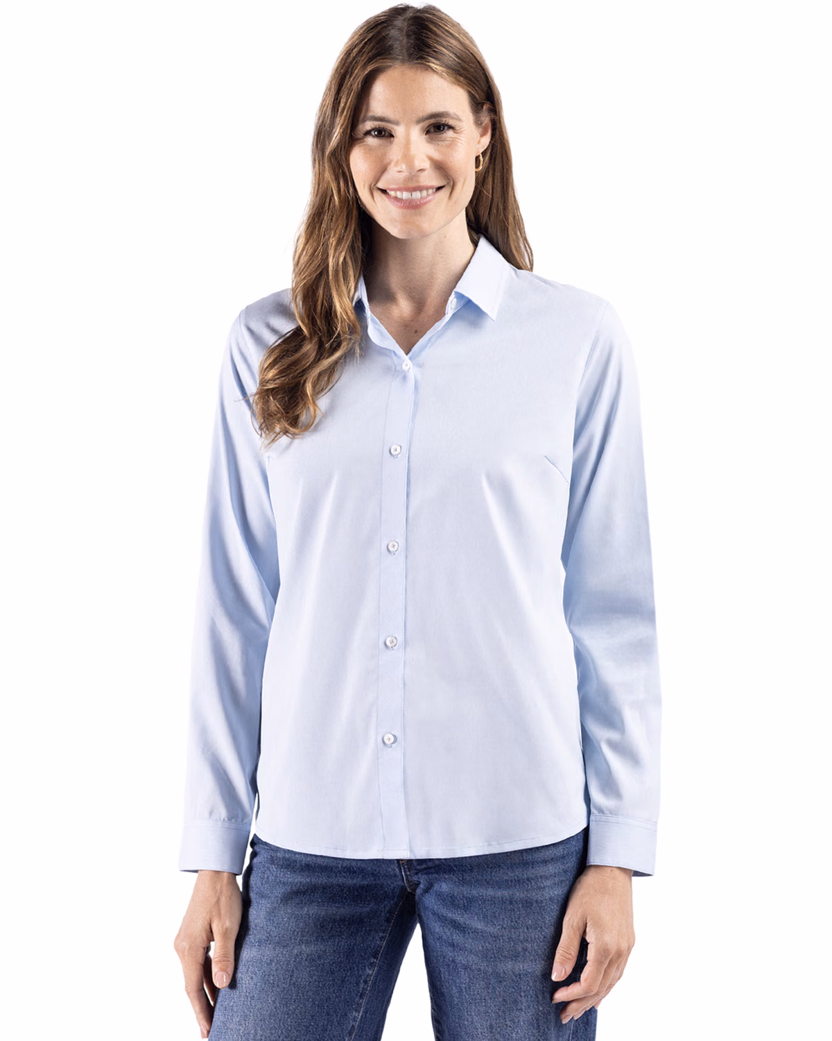 Custom Cutter & Buck Skyline End on End Recycled Long Sleeve Womens Dress Shirt
