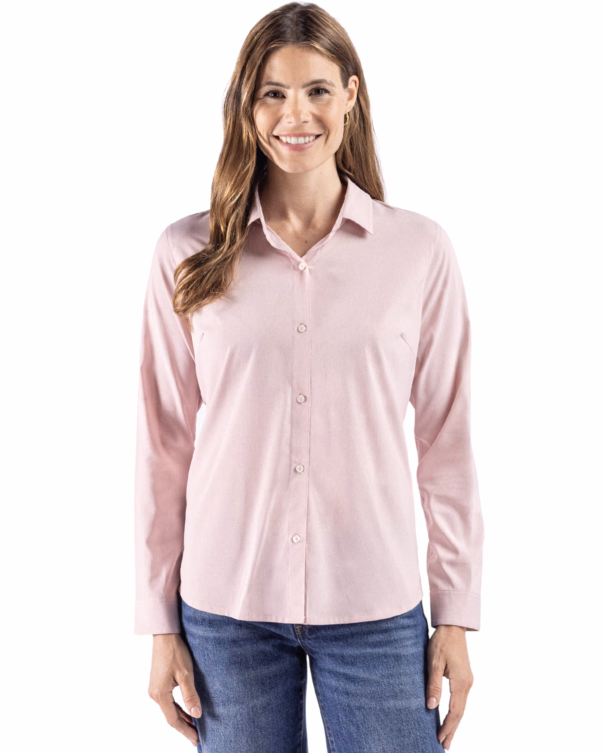 Custom Cutter & Buck Skyline End on End Recycled Long Sleeve Womens Dress Shirt — Red front