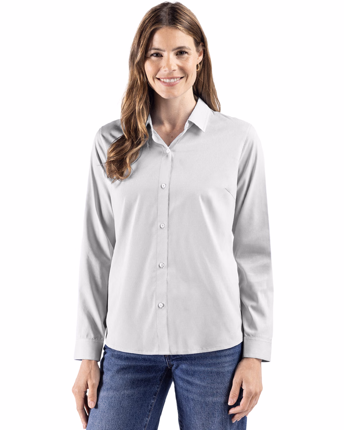 Custom Cutter & Buck Skyline End on End Recycled Long Sleeve Womens Dress Shirt — Solitaire front