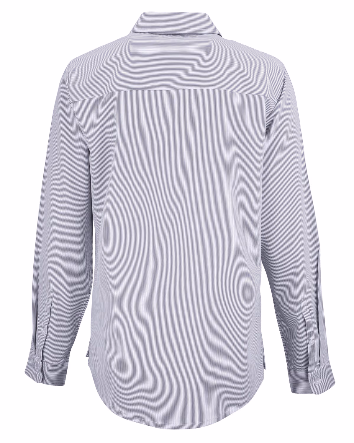 Custom Cutter & Buck Skyline Recycled Pinstripe Womens Long Sleeve Spread Collar Dress Shirt — Elemental Grey/White flat…