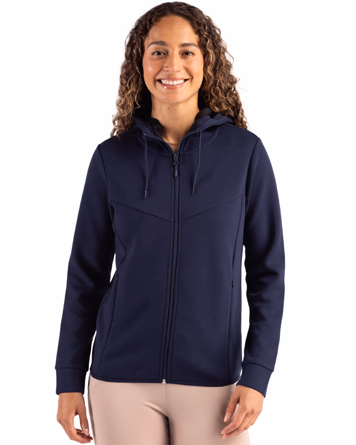 Custom Clique Haven Recycled Womens Full Zip Hooded Sweatshirt — Dark Navy front