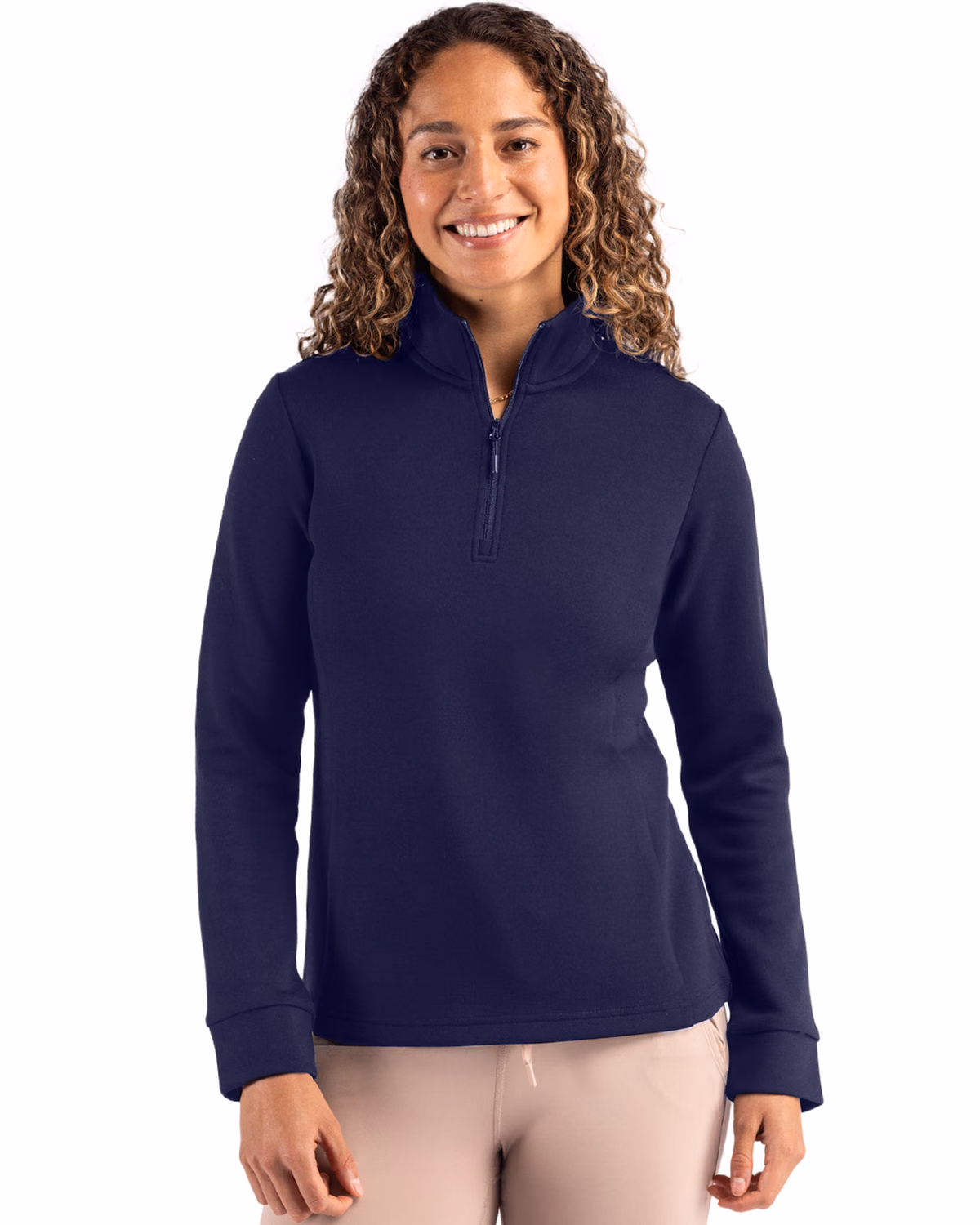 Custom Clique Haven Recycled Womens Quarter Zip Sweatshirt — Dark Navy front