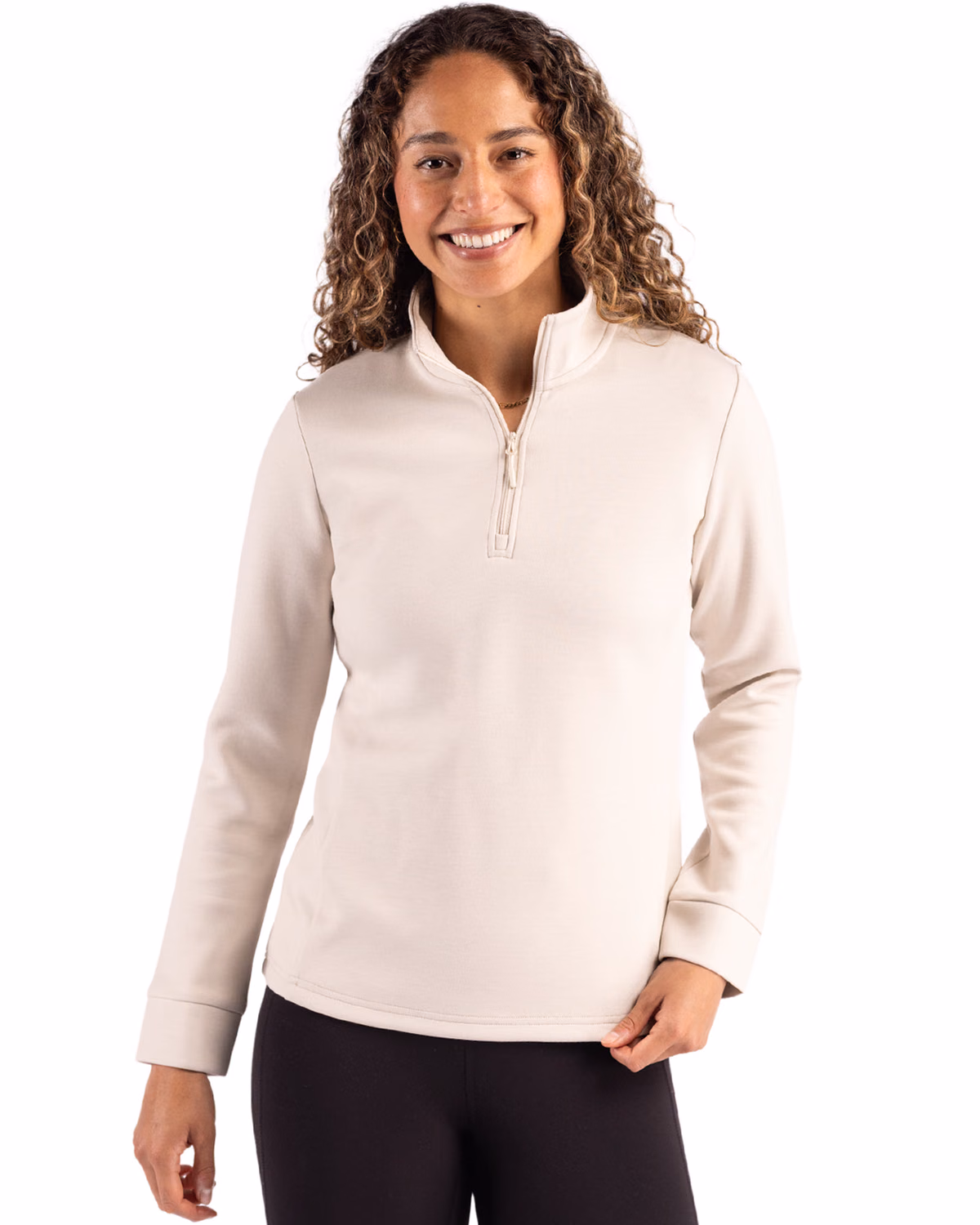 Custom Clique Haven Recycled Womens Quarter Zip Sweatshirt — Fog front