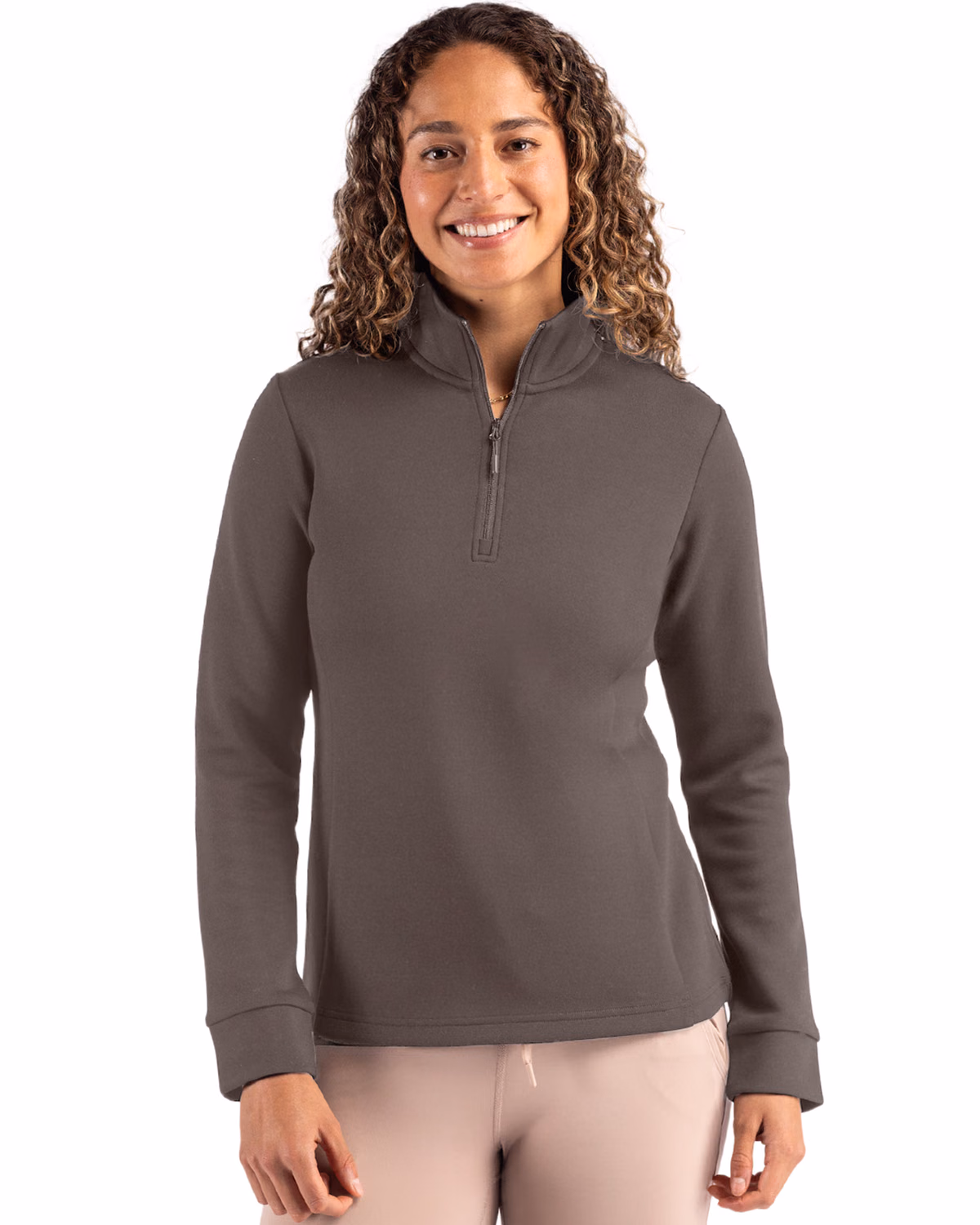 Custom Clique Haven Recycled Womens Quarter Zip Sweatshirt — Pure Slate front