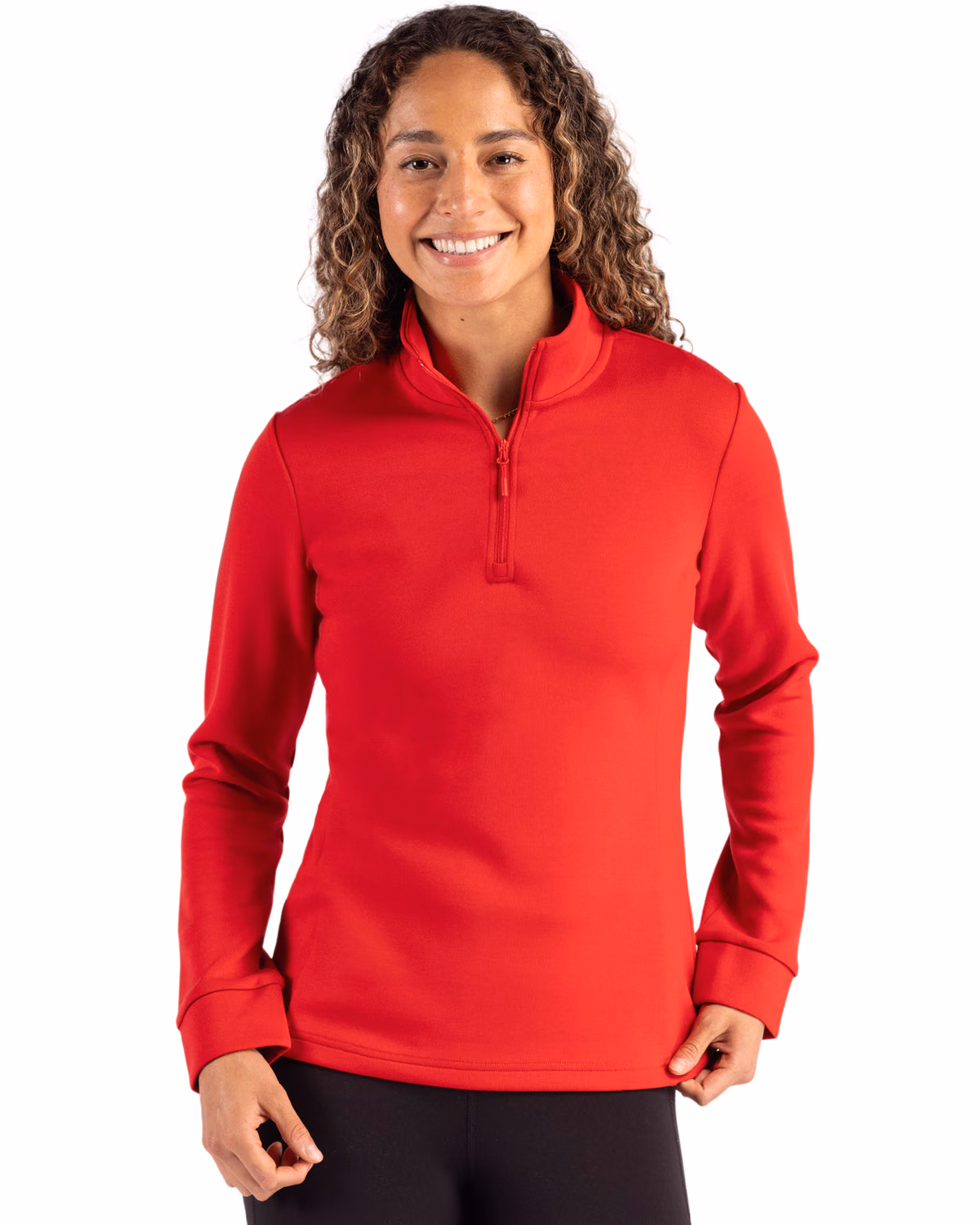 Custom Clique Haven Recycled Womens Quarter Zip Sweatshirt — Red front