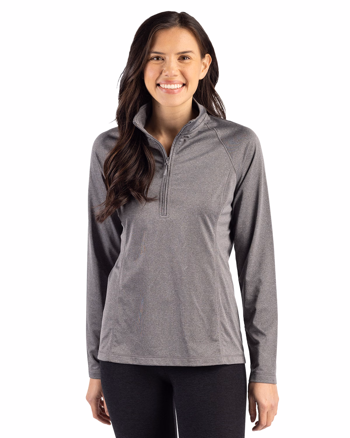 Custom Clique Dash Recycled Womens Quarter Zip Sweatshirt — Black Heather front
