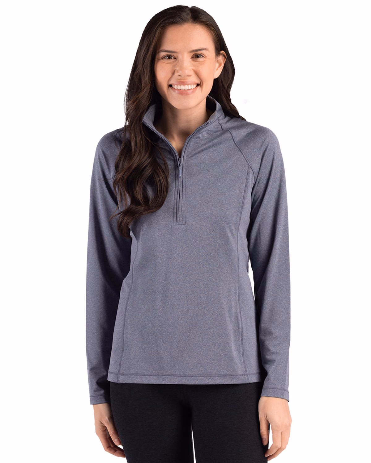 Custom Clique Dash Recycled Womens Quarter Zip Sweatshirt — Navy Heather front