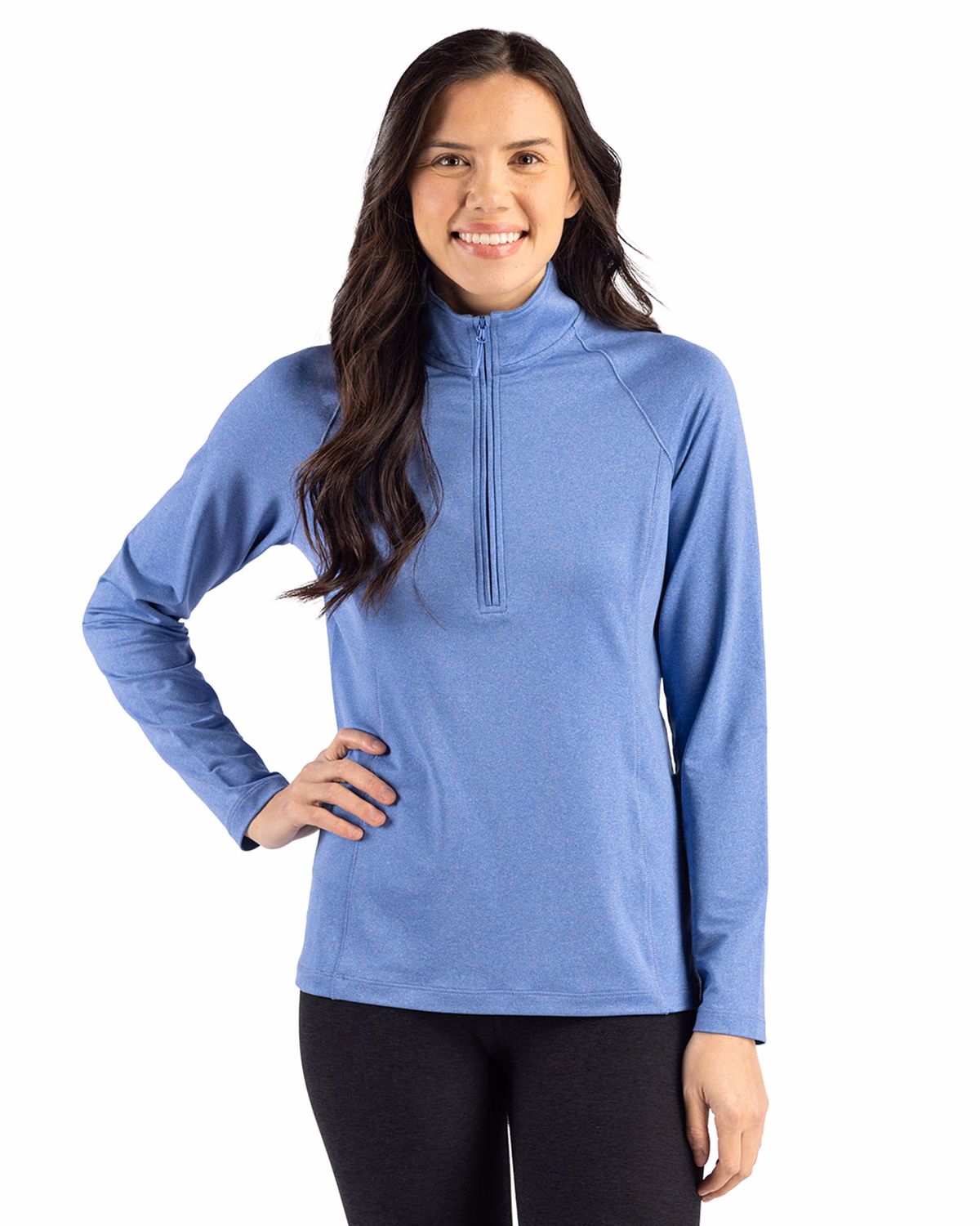 Custom Clique Dash Recycled Womens Quarter Zip Sweatshirt — Royal Blue Heather front