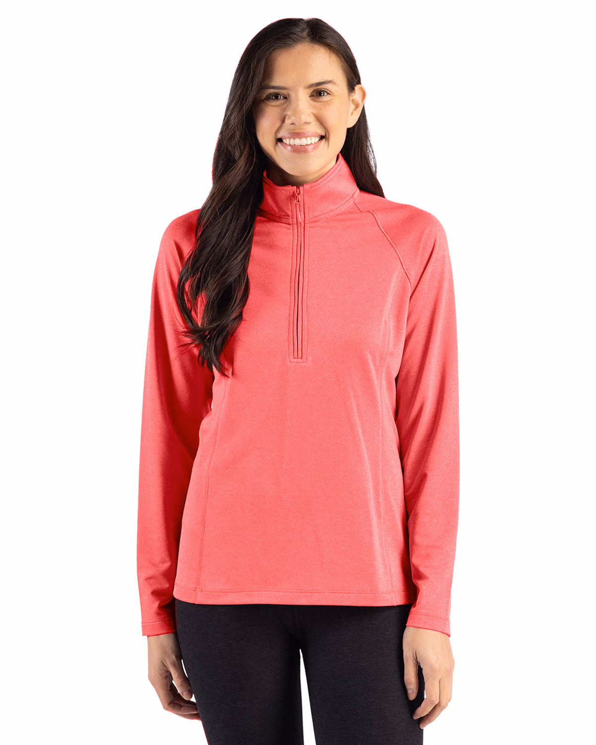 Custom Clique Dash Recycled Womens Quarter Zip Sweatshirt — Red Heather front
