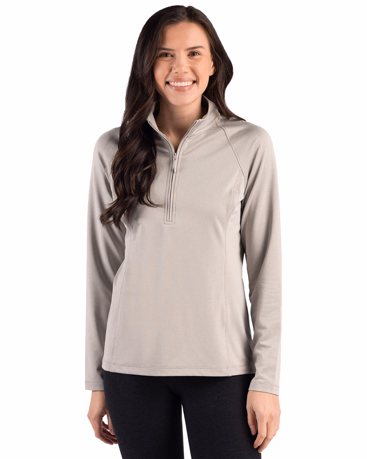 Custom Clique Dash Recycled Womens Quarter Zip Sweatshirt — Silver Grey Heather front