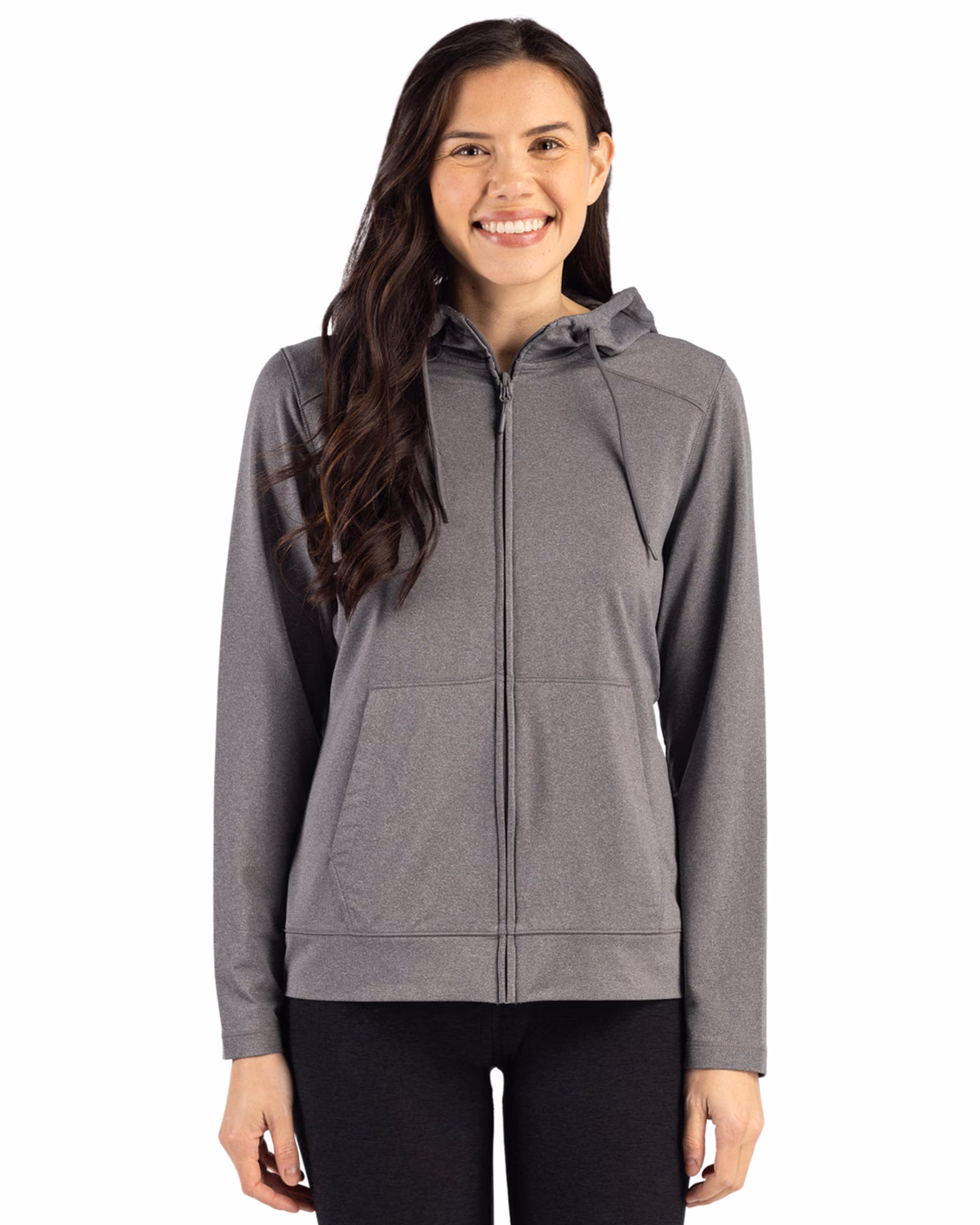 Custom Clique Dash Recycled Womens Full Zip Hooded Sweatshirt — Black Heather front