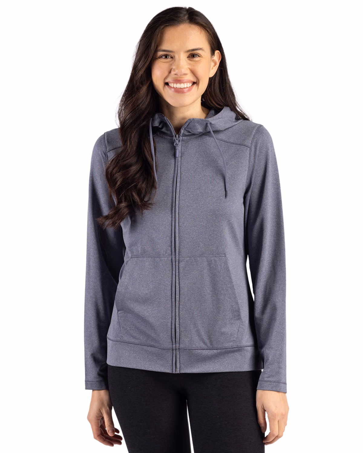 Custom Clique Dash Recycled Womens Full Zip Hooded Sweatshirt — Navy Heather front