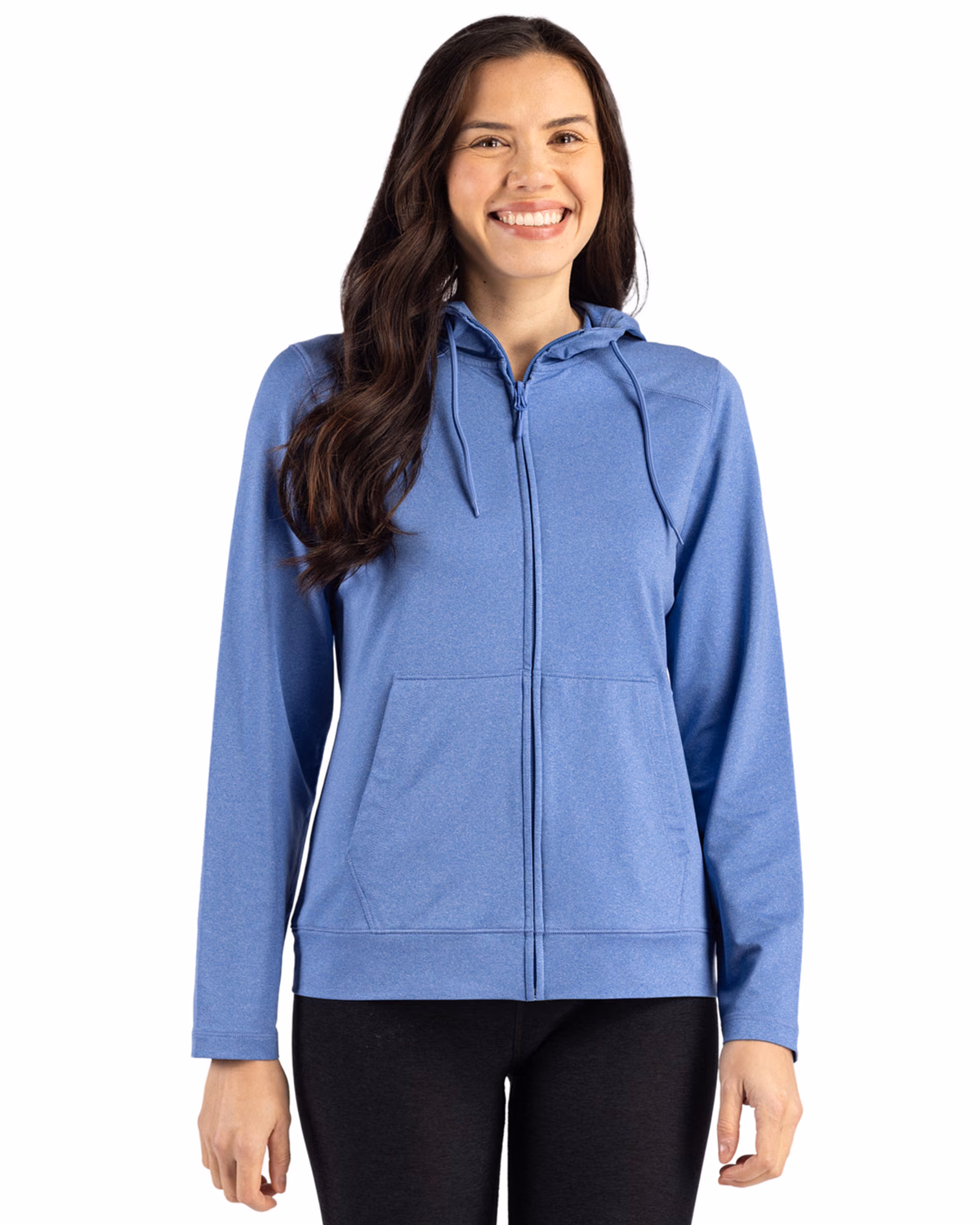 Custom Clique Dash Recycled Womens Full Zip Hooded Sweatshirt — Royal Blue Heather front
