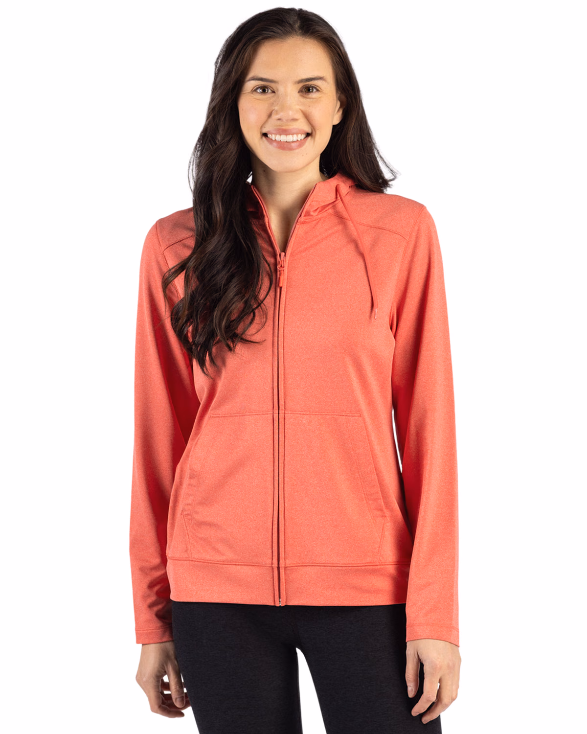 Custom Clique Dash Recycled Womens Full Zip Hooded Sweatshirt — Red Heather front