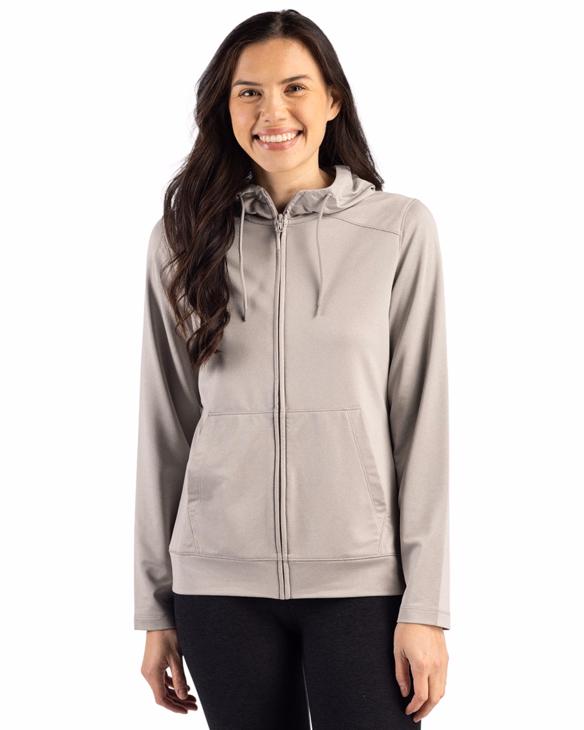 Custom Clique Dash Recycled Womens Full Zip Hooded Sweatshirt — Silver Grey Heather front