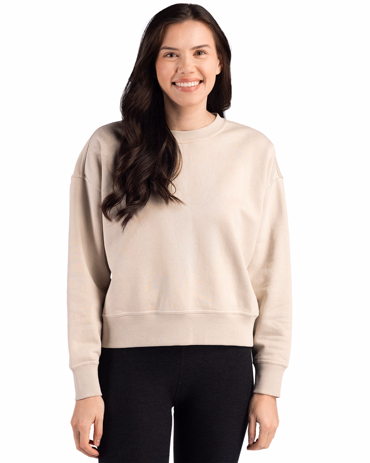 Custom Clique Drive Recycled Womens Crewneck Sweatshirt — Sandbar front