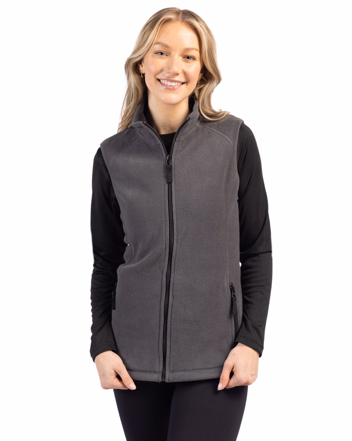 Custom Clique Summit Performance Fleece Womens Full Zip Vest — Charcoal front