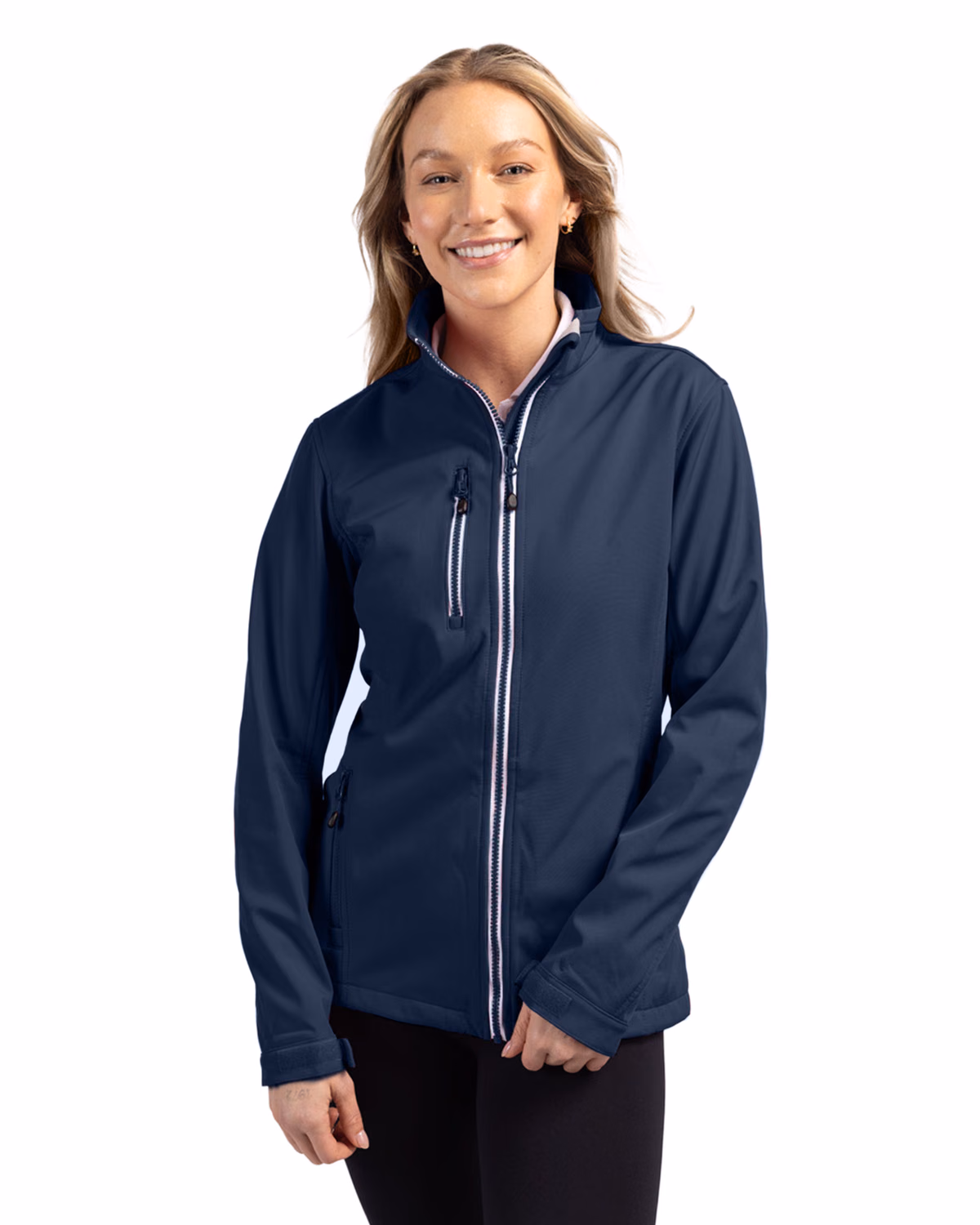 Custom Clique Telemark Recycled Stretch Softshell Womens Full Zip Jacket — Dark Navy front