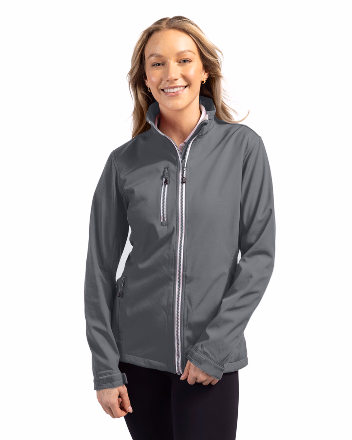 Custom Clique Telemark Recycled Stretch Softshell Womens Full Zip Jacket — Pure Slate front