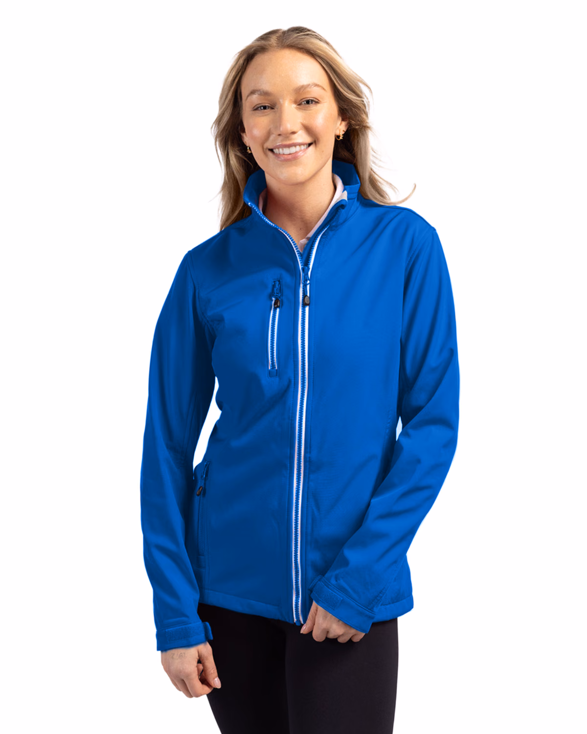 Custom Clique Telemark Recycled Stretch Softshell Womens Full Zip Jacket — Royal Blue front