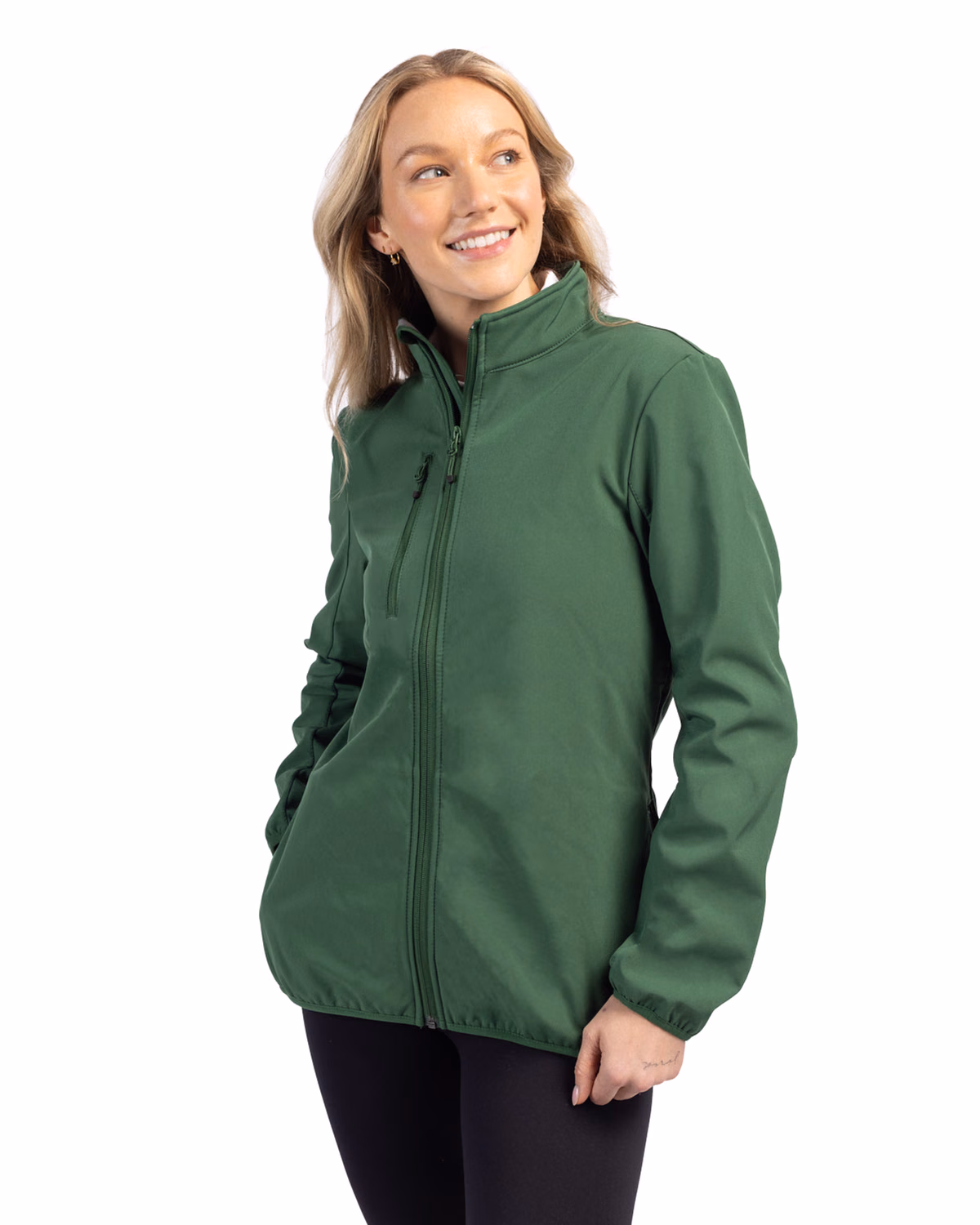 Custom Clique Trail Recycled Stretch Softshell Womens Full Zip Jacket — Bottle Green front
