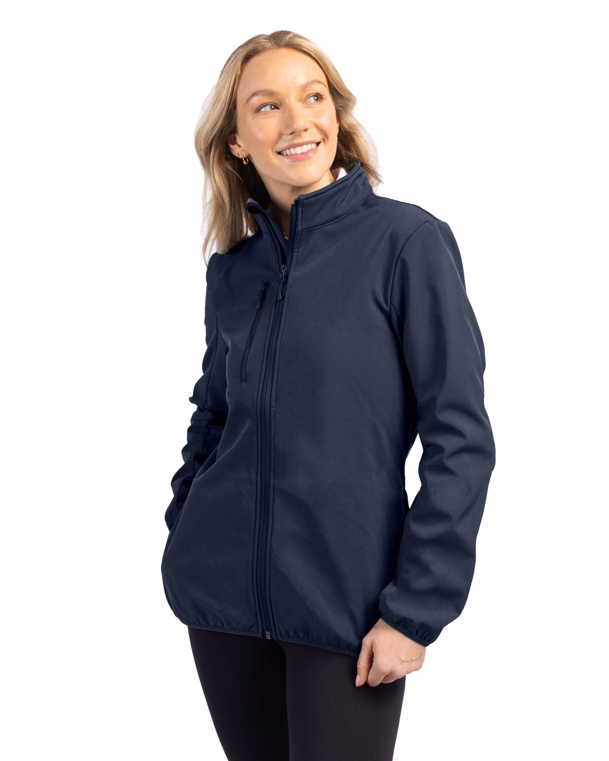 Custom Clique Trail Recycled Stretch Softshell Womens Full Zip Jacket — Dark Navy front