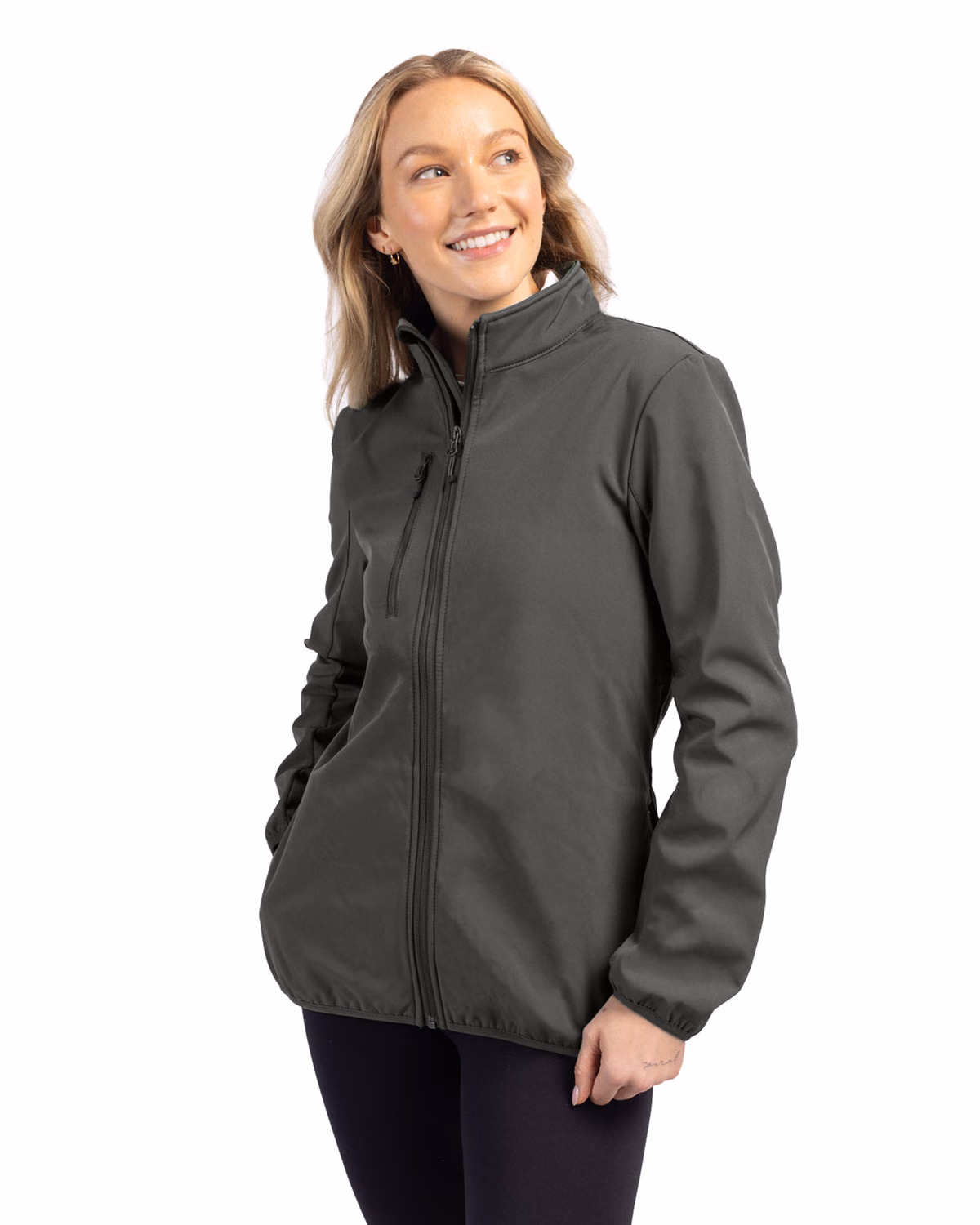 Custom Clique Trail Recycled Stretch Softshell Womens Full Zip Jacket — Pure Slate front