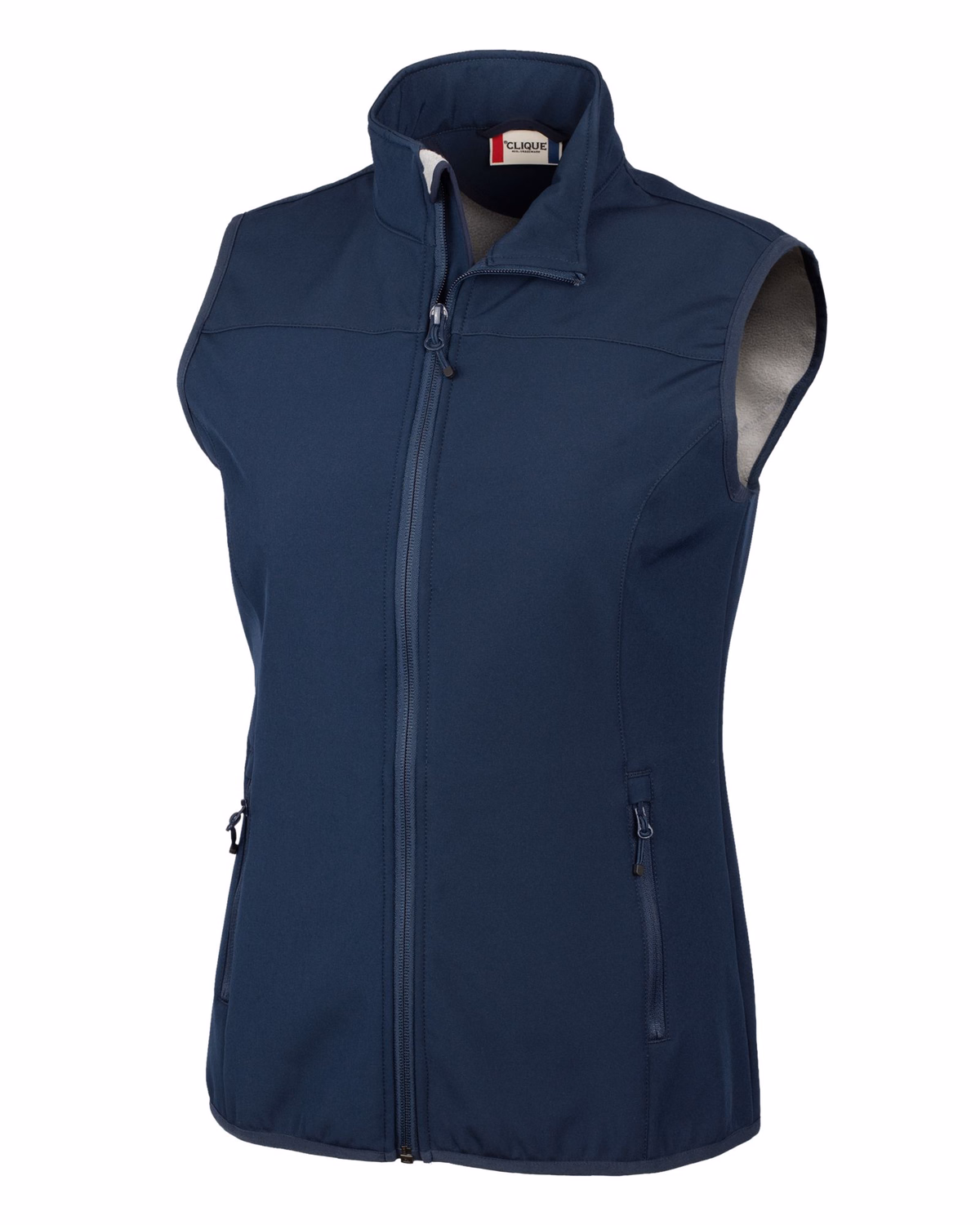 Custom Clique Trail Recycled Stretch Softshell Womens Full Zip Vest — Dark Navy front