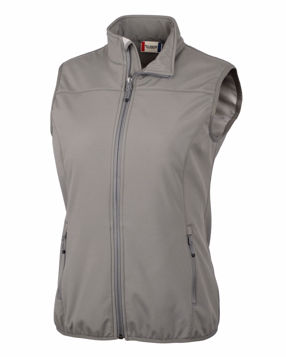 Custom Clique Trail Recycled Stretch Softshell Womens Full Zip Vest — Pure Slate front