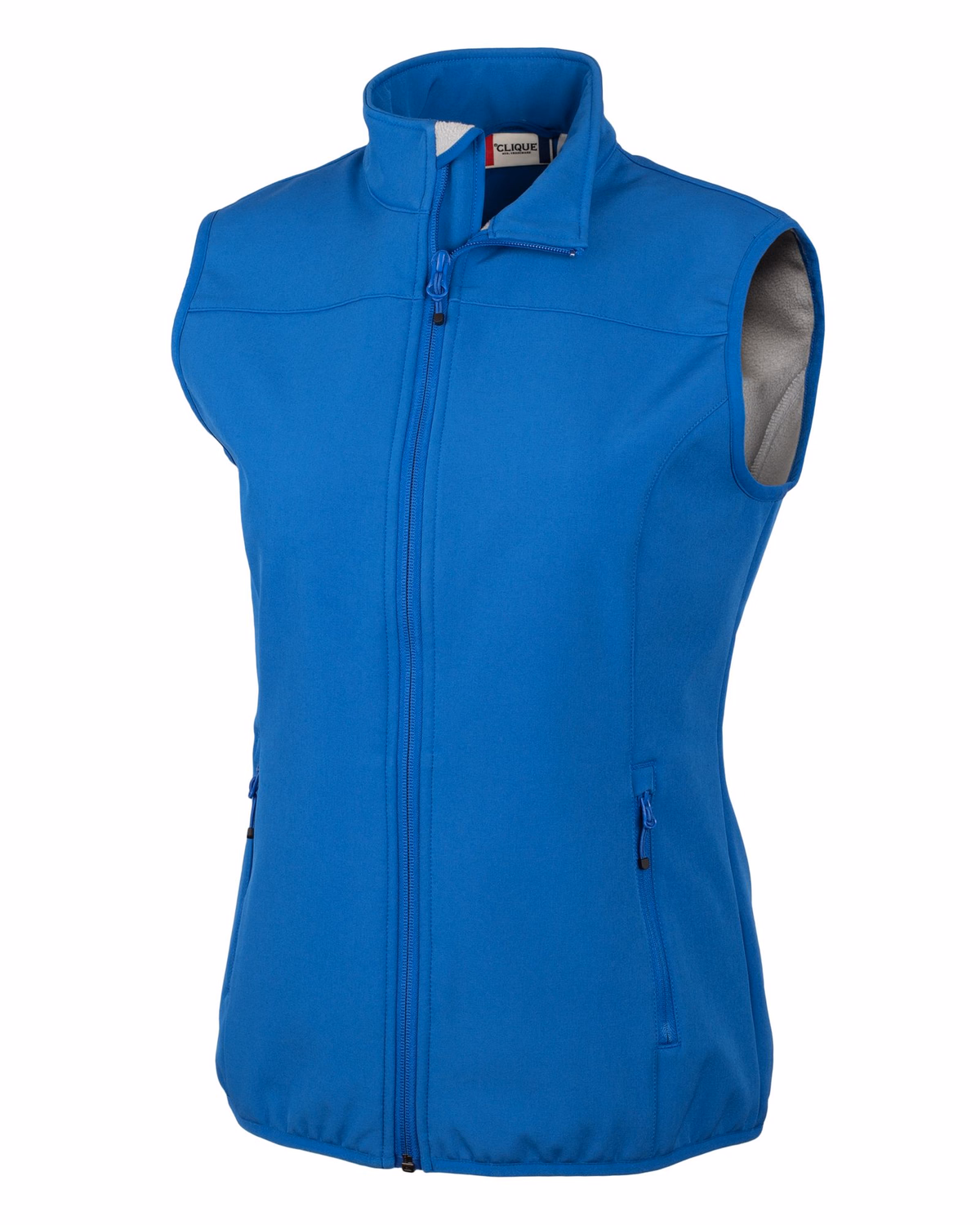 Custom Clique Trail Recycled Stretch Softshell Womens Full Zip Vest — Royal Blue front