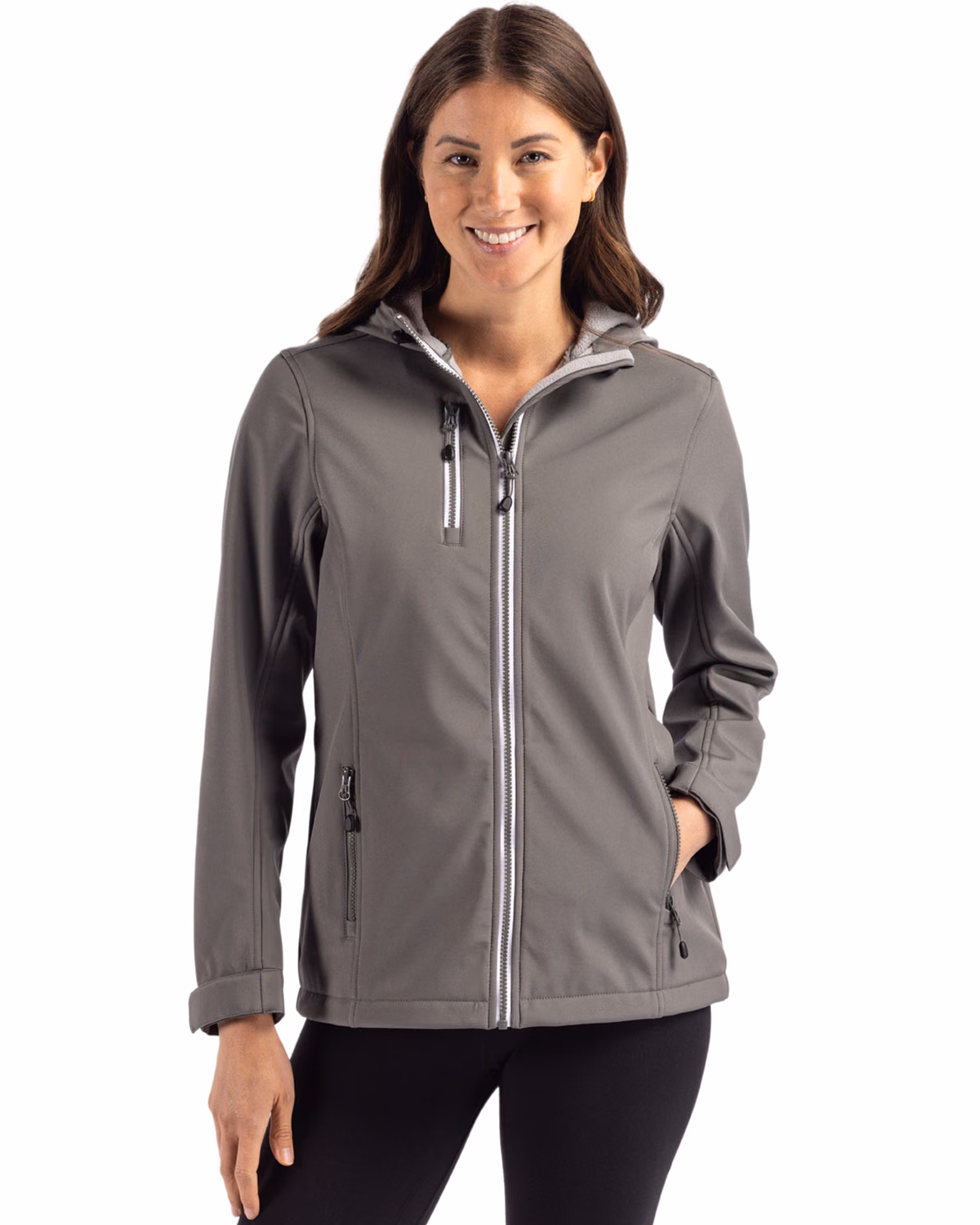 Custom Clique Telemark Recycled Stretch Softshell Womens Full Zip Hooded Jacket — Pure Slate front