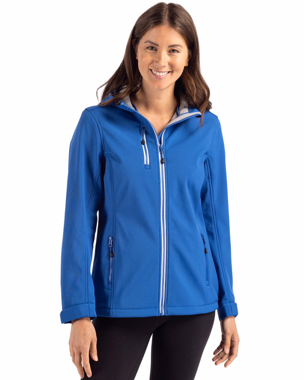 Custom Clique Telemark Recycled Stretch Softshell Womens Full Zip Hooded Jacket — Royal Blue front