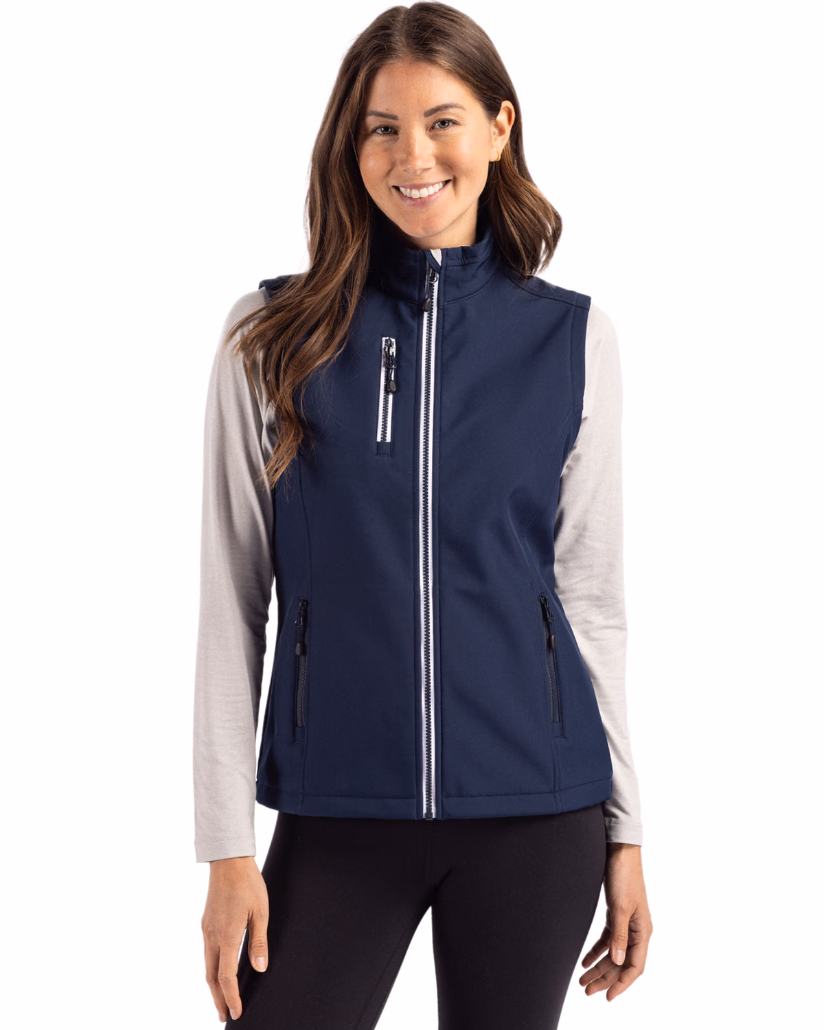 Custom Clique Telemark Recycled Stretch Softshell Womens Full Zip Vest — Dark Navy front