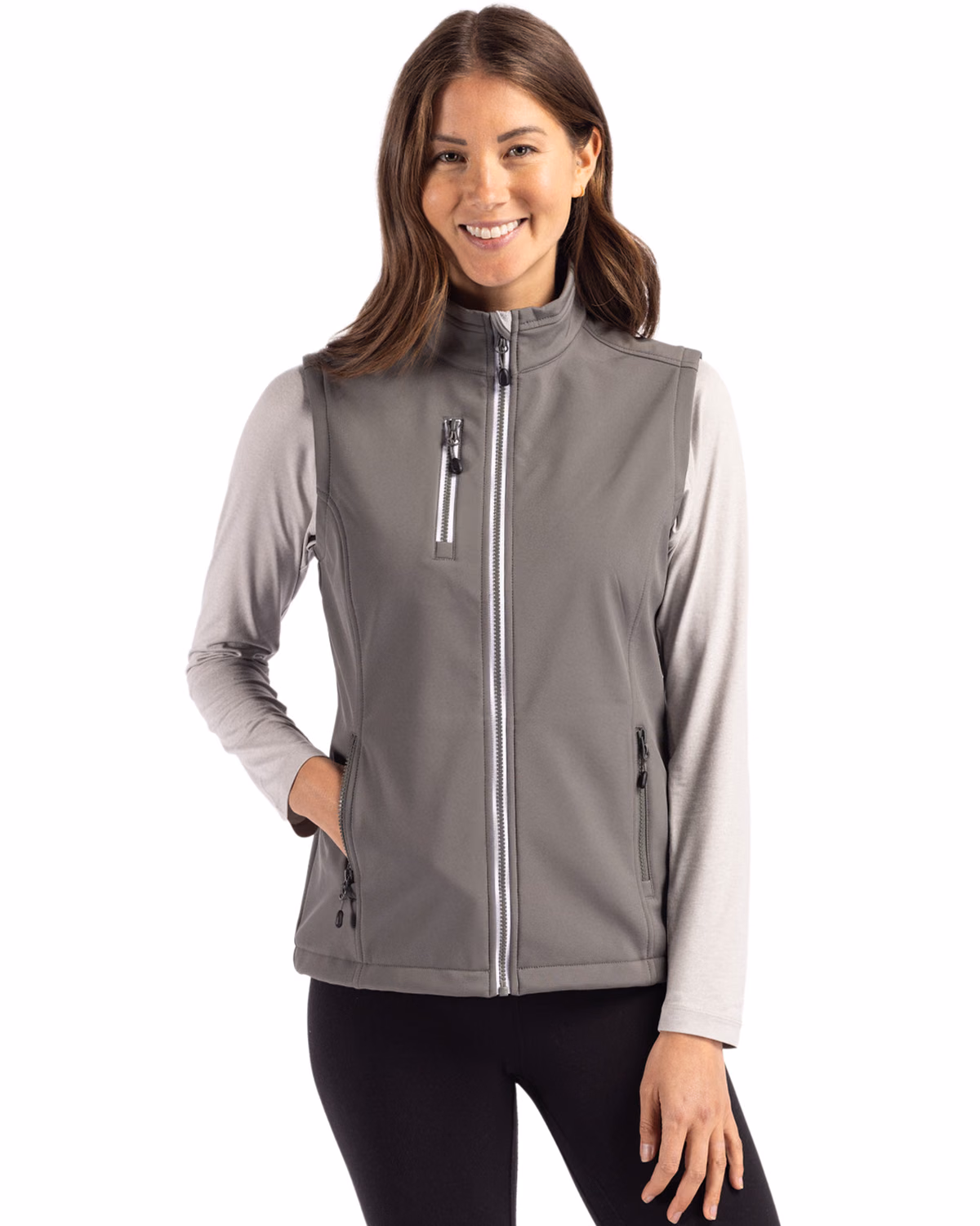 Custom Clique Telemark Recycled Stretch Softshell Womens Full Zip Vest — Pure Slate front