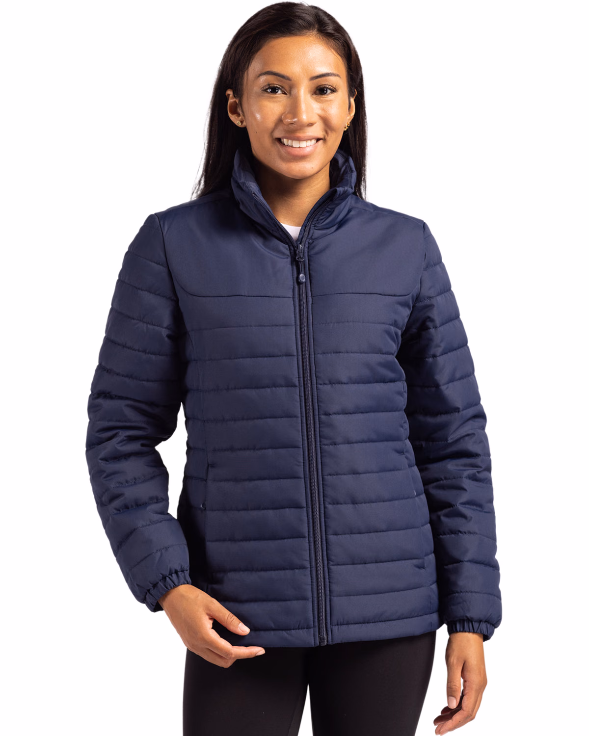 Custom Clique Elevation Recycled Insulated Puffer Womens Full Zip Jacket — Dark Navy front